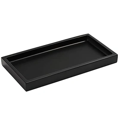 Immagine di Luxspire Mini Vassoio in Resina, da Bagno, Portaoggetti, Portaoggetti Rettangolare per Candele, Sapone, Dispenser, Asciugamano, Pianta, Sicuro e Resistente, Nero Opaco