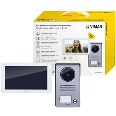Immagine di Vimar K40915 Kit Videocitofono Touch Screen Monofamiliare con Alimentatore Multispina, Grigio la Targa Esterna Bianco Il Monitor