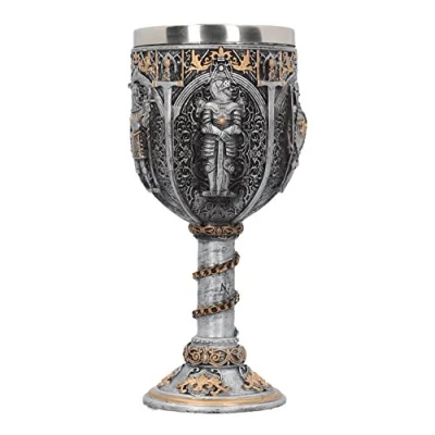 Immagine di Nemesis Now Argento, Calice Medievale Cavaliere 17,5 cm, Resina con Inserto in Acciaio Inox, 5 cm