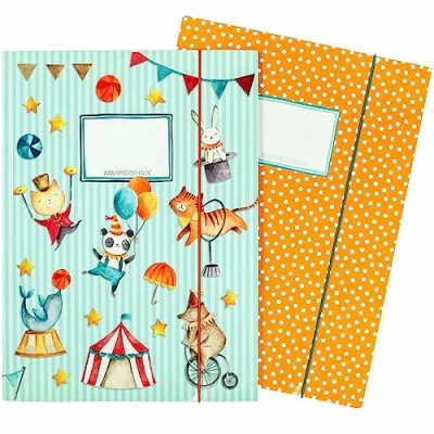 Immagine di 2 cartelle scolastiche di alta qualità per bambini DIN A4 motivo circo cartella postale studenti scuola elementare raccoglitore quaderni pinzatrice a sella set numero 3