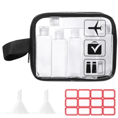 Immagine di Diboniur Kit Viaggio Liquidi Beauty Case da Viaggio, Set per Aereo 10 Pezzi, con 2 Imbuti Piccoli, Contenitori 100ml Shampoo, Crema, e Lozione
