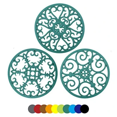 Immagine di IYYI Sottopentola in Silicone, 20 cm, Multiuso, Rotondi, Resistenti al Calore, Antiscivolo, Flessibile, Durevole, per Piatti, Piani di Lavoro, tavoli, Set 3 (Grigio Verde)