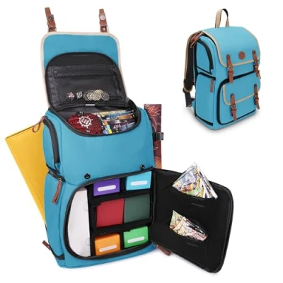 Immagine di ENHANCE Designer Edition Zaino di Dimensioni Standard per Carte Collezionabili Borsa Mazzo MTG, Spazio Raccoglitore Carte, Scatola TCG (Aspetto Tela Blu)