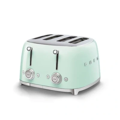Immagine di Smeg, Tostapane 4x4 TSF03PGEU, 4 Scomparti da 36mm, 6 Livelli di Doratura, Funzione Riscaldamento, Scongelamento e Bagel, Espulsione Automatica Pane, 2 Cassetti Raccoglibriciole, 2000W, Verde Pastello