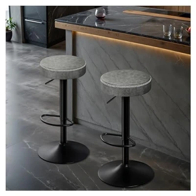 Immagine di STOOLINK Sgabello da Bar Set di 2 Sgabelli Cucina Regolabile in Altezza, Pelle Microfibra, Alto Girevole a 360, con Poggiapiedi Grigio