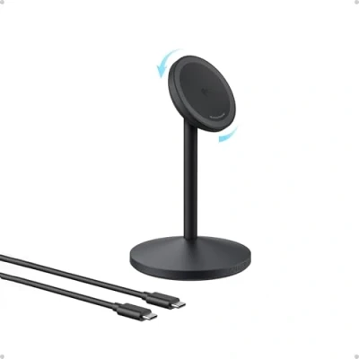 Immagine di Stazione di ricarica wireless MagGo Anker, supporto compatibile con MagSafe, rapida da 15W cavo USB C, caricatore magnetico certificato Qi2, iPhone 16/15/14 e AirPods