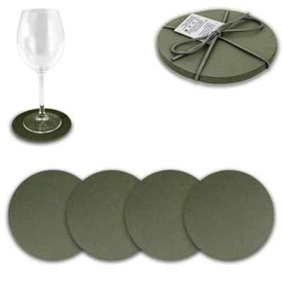 Immagine di ARCA, Set di 4 Sottobicchieri in Similpelle, per Persone, Ideali la Tavola, Resistenti e Duraturi, Colore Verde, Diametro 12,5 cm