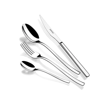 Immagine di Monix Génova Set di posate da 24 pezzi con coltello bistecca, in acciaio inox 18/10, design moderno e moderno, finitura lucida lucida, spessore 2,5 mm (6 posate)
