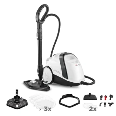 Immagine di Polti Vaporetto Smart 120, Pulitore A Vapore con Caldaia ad Alta Pressione 4 Bar, Serbatoio Estraibile da 2 L, Autonomia Illimitata, Riscaldamento in Minuti, 14 Accessori inclusi, Bianco e Nero