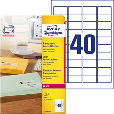 Immagine di Avery L4770 25 Etichetta Multiuso A4 45,7X25,4, Confezione da Pezzi