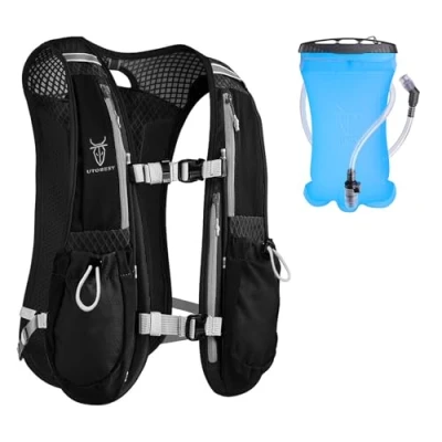 Immagine di UTOBEST Zaino da corsa leggero per idratazione, 5,5 l, colore: nero con sacca d&#039;acqua 1,5 l