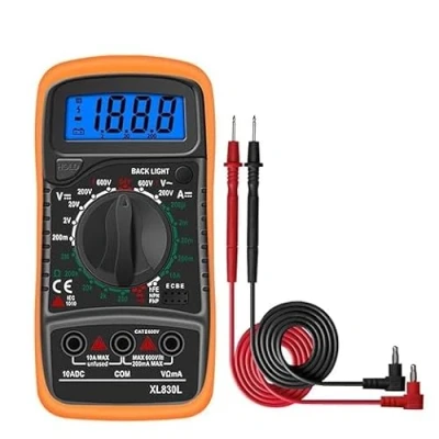 Immagine di Strumenti multimetro portatile, display LCD retroilluminato, multifunzionale, tester di alta precisione per fabbrica professionale e scuola. Arancione)