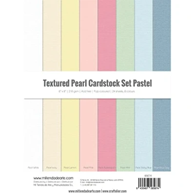 Immagine di Craftelier Confezione di 24 cartoncini per progetti scrapbooking e artigianato, texture pastello perlato, dimensioni 15 x 20 cm, grammatura 216 g