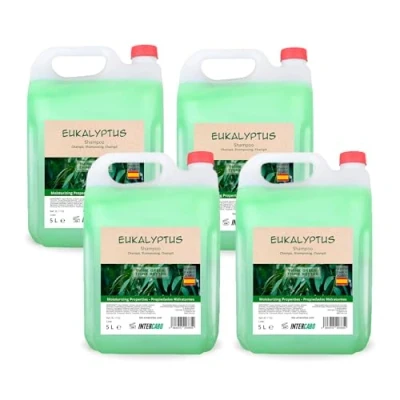 Immagine di Intercabo Confezione da 4 flaconi 5 litri di Shampoo all&#039;Eucalipto naturale per l&#039;hosting tutti i tipi capelli Idratazione profonda e Riparazione dei