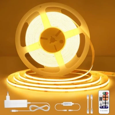 Immagine di COB led striscia 10 metri,striscia bianco caldo 24V 3000K Strisce 220v da interno dimmerabile Impermeabile IP44,CRI90, Telecomando RF,strisce per Cucina, Soggiorno, Feste