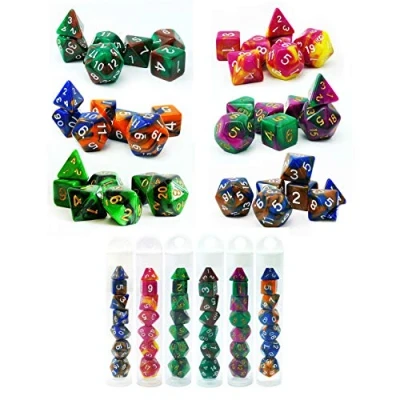 Immagine di Bescon Mini Two Tone Polyhedral RPG Dice Set 10 mm, D4 D20 in tubo, 6 colori assortiti