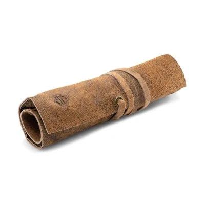 Immagine di Angus Stoke Astuccio in pelle per penne, pennelli e accessori Pennarelli Handmade Leonardo, marrone anticato, Cartellina arrotolabile