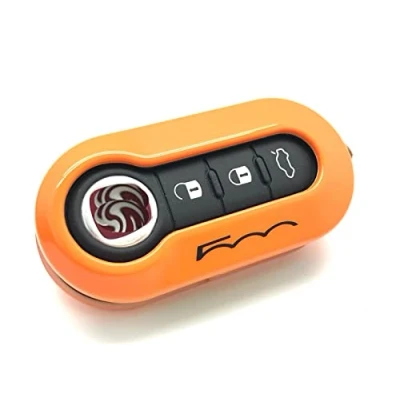 Immagine di Nordecco Custodia lucida per chiave auto, compatibile con Fiat 500C 500 500L Abarth Grande Punto Brava, Panda, Stilo, Linea (Arancione/Nero)
