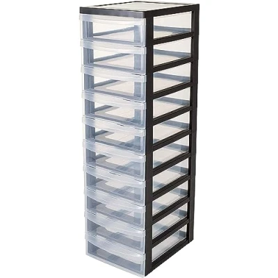 Immagine di Iris Ohyama Cassettiera in Plastica con ruote, 10 Cassetti Piccoli, Nero, Maniglie facili Da tirare, Organizzatore, Per Camera Letto, Bagno, Scuola e Ufficio, Senza BPA, Contenitore, DC 010