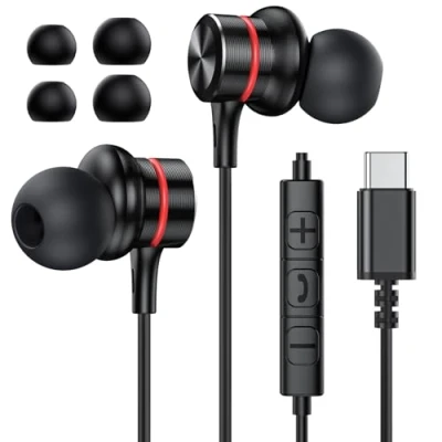 Immagine di MOSWAG USB C Cuffie, Auricolari Cablati in Ear Tipo Auricolare, Microfono e Controllo Del Volume HiFi Stereo per IPhone 15 Pro Max, Samsung Galaxy S23 FE Ultra Google Pixel (1Pack)