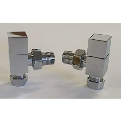 Immagine di Greened House Tees, set di valvole per scaldasalviette quadrate, cromate, 15 mm (dimensioni standard riscaldamento), riscaldamento centralizzato e radiatori a colonna