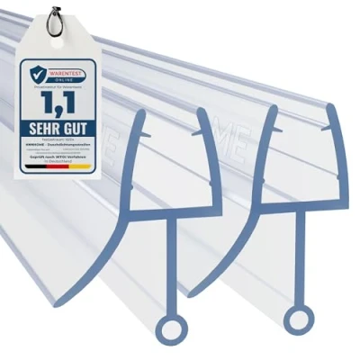 Immagine di HNNHOME® Guarnizione sigillante per box doccia e parete della vasca da bagno, porte a vetri dritte o curve, in plastica gommata, compatibile con vetro spesso 4 6 mm, 2 pezzi, fessura fino 10 mm