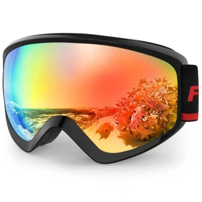 Immagine di Findway Maschera da Sci Bambino 8 14 Anni Occhiali OTG per Ragazzo Ragazza Anti UV Nebbia Compatibile con Casco (Lenti Rosso (VLT 9.6%))