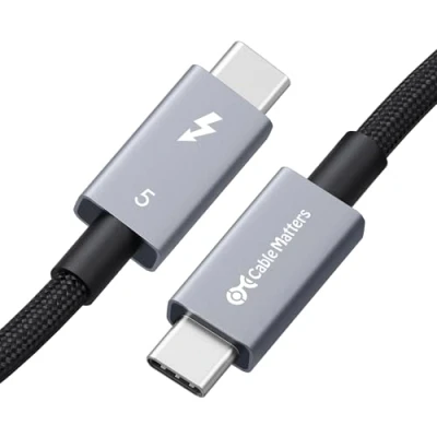 Immagine di Cable Matters [Certificato Intel] Cavo Thunderbolt 5 intrecciato da 80 Gbps con aumento della larghezza di banda fino a 120 e ricarica 240W 1m, compatibile 4/3, USB4 USB C