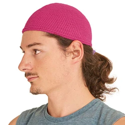 Immagine di CHARM Kufi Hat Berretto da Uomo in Cotone con Teschio, Realizzato a Mano, 2 Taglie, Rosa, M