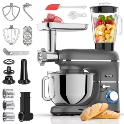 Immagine di Fentic 6 in 1 Impastatrice Planetaria 2000W con Tritacarne, Frullatore da 1,5L, Tagliaverure, Accessori Extra Robot Cucina Ciotola 6.2L, Frusta, Gancio Impastare, Mescolatore (Antracite)