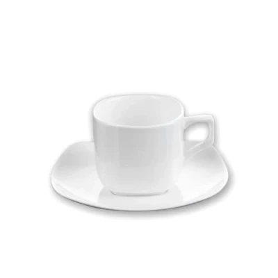 Immagine di Wilmax Olivia tazze con piattini, set da 6 pezzi 200 ml caffè in porcellana bianco di stoviglie per persone caffè, tè, dessert servizio e