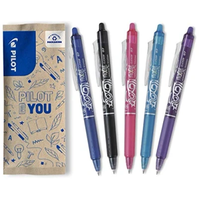 Immagine di PILOT FriXion Clicker, penna a sfera cancellabile, set da 5 (blu, nero, rosa, azzurro, viola)