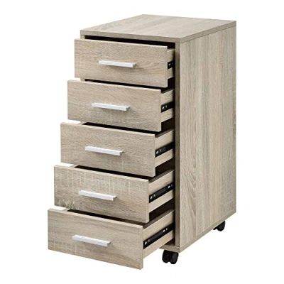 Immagine di [en.casa] Cassettiera con Ruote 63 x 33 38 cm Comodino 5 Cassetti e Rotelle Truciolare Melaminico Quercia