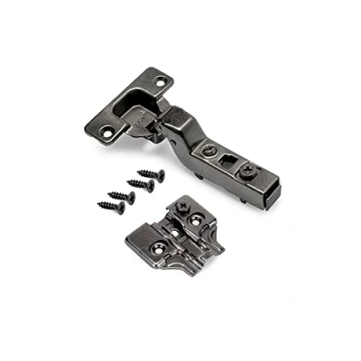 Immagine di Emuca Kit cerniera a scodellino di collo alto X91 con chiusura ammortizzata e basetta per vite, Opening van 105, Titanio, Acciaio, 20 u.