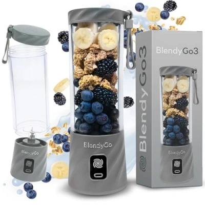 Immagine di BlendyGo 3® Frullatore Portatile Elettrico, Mini Mixer Smoothie Maker, per Smoothie, Portable Blender USB to go 550 ml, Senza BPA, Tecnologia PulseMotion &amp; BlendPro (Grigio)