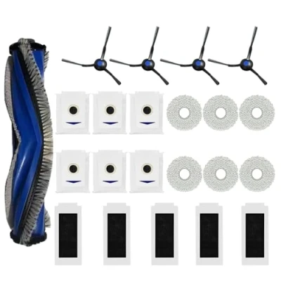 Immagine di GYing Set di 22 accessori per ECOVACS DEEBOT T30 PRO Omni (colore argento), 1 spazzola principale in gomma, 5 filtri, 6 salviette, 4 spazzole laterali, sacchetti la polvere