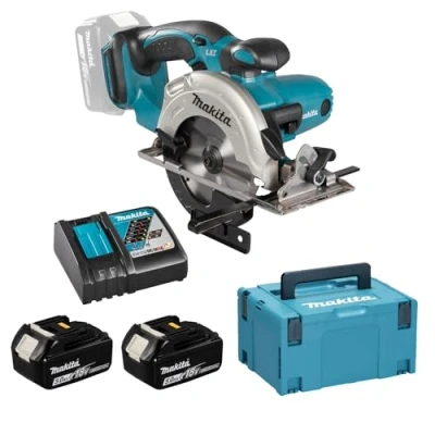 Immagine di Batteria Makita sega circolare da 51 mm 18 V/5 Ah, 2 batterie e caricabatterie in confezione MAKPAC, DSS501RTJ