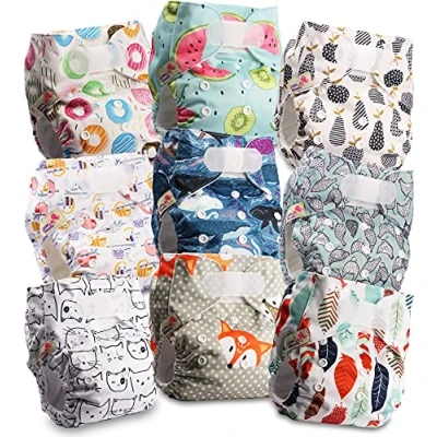 Immagine di Littles and Bloomz FLV2 0902 Pannolino lavabile per bambini, riutilizzabile, con bottoni a pressione standard, confezione da 9 pannolini