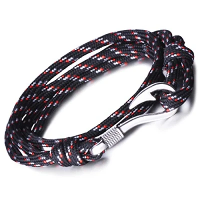 Immagine di Infinite U, bracciale punk con ciondolo a forma di amo da pesca, per uomo e donna, in corda nylon intrecciato colorato, Lega 4 fili, ciondolo, polso