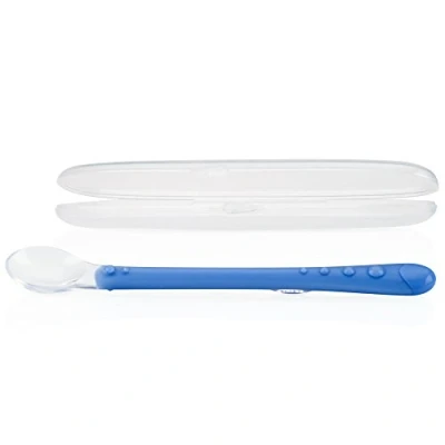Immagine di Nuby Cucchiaio in silicone morbido con contenitore flessibile manico Easy Grip™ e delicato per neonati bambini Senza BPA Blu 6+ mesi