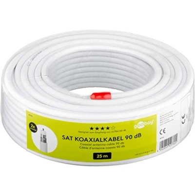 Immagine di Goobay 49760 cavo coassiale satellitare, 90 dB, 25 m, schermatura doppia, HDTV, DVB T, S, TV CCS, colore: Bianco