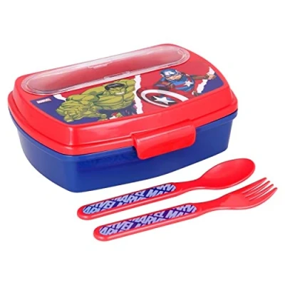 Immagine di Avengers Contenitore per il pranzo dei bambini, con cucchiaio e forchetta in plastica, ideale scuola o picnic