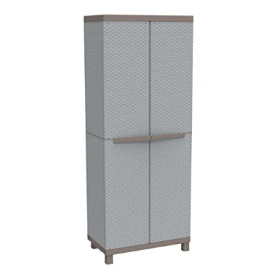 Immagine di Terry, C Rattan 3680, Armadio da Esterno Interno a 2 Ante Effetto Rattan, Divisorio Verticale e 3 Ripiani. Materiale: Plastica, Dimensioni: 68x39x170 cm