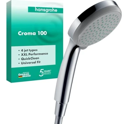 Immagine di hansgrohe Croma 100 Doccetta per doccia, Doccino con 4 getti, Soffione doccia rotondo (⌀ mm) funzione anticalcare, cromo, 28535000