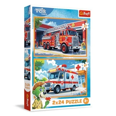 Immagine di Trefl 2in1: The Treflik Family, Vigili del Fuoco e Ambulanza 2 x 24 Pezzi, Set di Due Puzzle per Bambini dai 3 anni, Multicolore, 34447