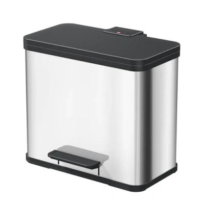 Immagine di Hailo öko trio plus l 0633 200 Bidone della spazzatura 27 Acciaio inox (L x a P) 470 430 340 mm Argento, Nero Meccanismo pedale 1 pz.
