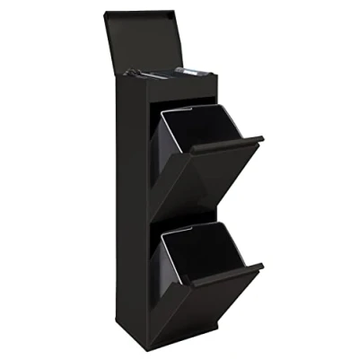 Immagine di Arregui Top CR226 B Pattumiera Differenziata 2 Scomparti x 17L (34L) Contenitore in Acciaio con Ripiano Multiuso Mobile per Raccolta Cestino Spazzatura da Cucina Nero