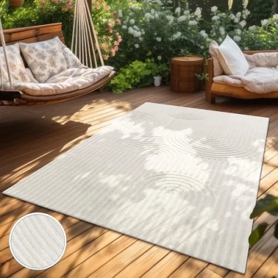 Immagine di Paco Home Tappeto Per Esterni Resistente Alle Intemperie Soggiorno Cucina Balcone Boho Scandi Design Crema, Dimensione:60x100 cm