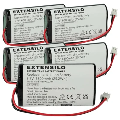 Immagine di EXTENSILO 5x batteria compatibile con Zafferano Poldina, Olivia Pro, Poldina Pro lampada da tavolo, comodino (6800mAh, 3,7V, Li Ion)