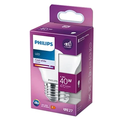 Immagine di Philips Lighting 76281000 LED (monocolore) ERP F (A G) E27 4.3 W = 40 Bianco freddo (Ø x L) 4.5 cm 7.8 1 pz.